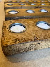 Load image into Gallery viewer, Handcrafted Rustic Reclaimed Wood Tealight Holder with Steel Casings
